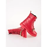 SHELOVET Red girls' leather ankle boots with chain