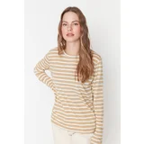Trendyol Beige Striped Basic Knitted T-Shirt