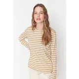 Trendyol Beige Striped Basic Knitted T-Shirt