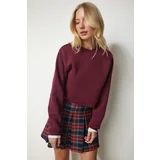 Happiness İstanbul Women's Claret Red Orange Crop Sweatshirt