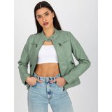 Fashion Hunters Biker jacket made of artificial leather with pistachio lining