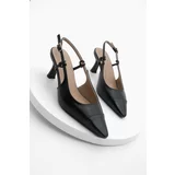 Marjin Women's Stiletto Pointed Toe Open Back Thin Heel Heel Shoes Lenes Black