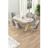 Hanah home Lai - White, Gold, Grey WhiteGoldGrey Dining Table & Chairs Set (7 Pieces) | ePonuda.com