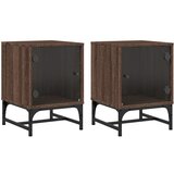 Maison Chic Dvo delni komplet Nočne omarice - Nočne mize s steklenimi vrati rjavi hrast 35x37x50 cm, (21689866) | Shoptok.si