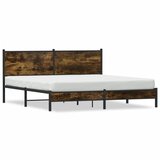 vidaXL Kovinski posteljni okvir z vzglavjem dimljen hrast 160x200 cm Cene