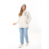 Şans Women's Plus Size Beige Hooded Front Zipper Embroidery And Print Detail Sweatshirt