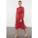 Trendyol Red Patterned Flounce Midi Woven Dress | shoptok.hr