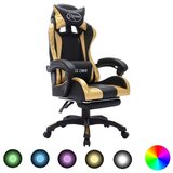 vidaXL racing stol z RGB LED lučkami zlato in črno umetno usnje | Shoptok.si
