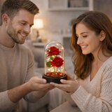 Eternal 2 Roses in Dome with LED Lighting and Rose Petals Red 21x11cm | Shoptok.si