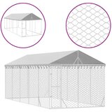 vidaXL Zunanja pasja ograda s streho srebrna 3x7,5x2,5 m pocink. jeklo - - Srebrna - 79.8 - 3 x 7.5 x 2.5 m - 2025- | Shoptok.si