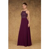 Carmen Plum Halter Sequined Long Evening Dress. | shoptok.hr