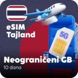 Tajland eSIM kartica - Neograničena količina prepaid mobilnih podataka za 10 dana