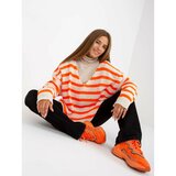 Fashion Hunters White and orange oversize sweater with V-OCH BELLA neckline Cene