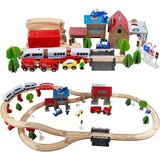 Kinder Home Dečiji drveni voz 88 delova, lokomotiva sa baterijom, 3+ | Eponuda.com