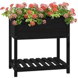 vidaXL Visoka greda s polico črna 82,5x54x81 cm trdna borovina | Shoptok.si