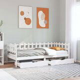 vidaXL Dnevna postelja s predali bela 90x200 cm trdna borovina | Shoptok.si