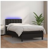  Box spring postelja z vzmetnico LED črn 100x200 cm umetno usnje | Shoptok.si