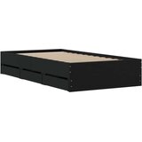 vidaXL Posteljni okvir s predali črn 100x200 cm inženirski les | Shoptok.si