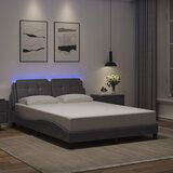 Maison Chic Posteljni okvir - Dvoposteljna postelja - Zakonska postelja z LED lučkami siv 140x190 cm umetno usnje, (21695214) | Shoptok.si