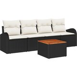 vidaXL 5-djelni vrtni sofa set s jastučićima crni poli ratan akacija, 2-sjedna vrtna sofa s prostorom za pohranu i jastučićima crni poli ratan Cijene