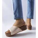 Gemre Beige lace wedge mules Bourque Cene