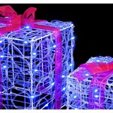 vidaXL Darilna škatla med 60 LED 3 pcs Modra 20 x 20 x 20 cm Akril | Shoptok.si