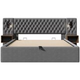 Lumor Oblazinjena postelja s predalom iz žameta 180x200 cm - 2 nočni omarici + 2 bralni lučki z USB priključkom - siva, (22151081) | Shoptok.si