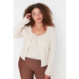 Trendyol Curve Beige V-Neck Tie Detailed Thin Knitwear Cardigan&Athlete Set | Shoptok.si