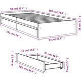 vidaXL Okvir za krevet s ladicama boja hrasta 90x190 cm drveni | shoptok.hr