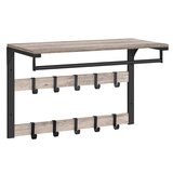 Songmics Stenski regal s polico, stenska polica z 10 odstranljivimi kavlji, viseča polica, stenska, 2 obešalnika za oblačila, obešalnik za oblačila, za predsobo, spalnico, kopalnico, sivo črna LCR101, (21669748) Cene