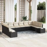 vidaXL 10-delni set vrtnih kavčev z blazinami črnega poli ratana | Shoptok.si