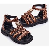 Boto Girls Gladiator Sandals With Gold Detail Panther Print Vesira | Shoptok.si