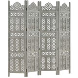 vidaXL Ročno izrezljan paravan 4-delni siv 160x165 cm trden mangov les | Shoptok.si