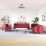  Komplet Chesterfield kavčev z vzglavniki 3-delna rdeč žamet | Shoptok.si