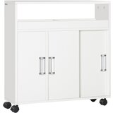 Kleankin Kopalniška omarica z drsnimi vrati, nastavljivo polico in 4 kolesi iz iverne plošče in aluminijeve zlitine, 70x20x71cm, bela, (20754103) Cene