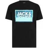 Jack & Jones Plus Majica 'JCOLOGAN' akvamarin / tamno plava / crna