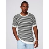 Ombre Men's knitted t-shirt with navy stripes and openwork weave - black and white | shoptok.hr