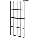  The Living Store Pregrada za tuš s polico črna 90x195 cm ESG steklo in aluminij - Stena Za Tuš, (21448183) | Shoptok.si
