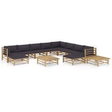 Maison Chic Seti vrtnega pohištva - Vrtna garnitura - Vrtni pohištvo set temno sive blazine 12-delna bambus, (21796414) | Shoptok.si