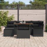 vidaXL 7-delni set vrtnih kavčev z blazinami črn bivolski ratan | Shoptok.si