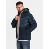 Ombre Pikowana kurtka męska z łączonych materiałów z wysokim kołnierzem – granatowa | Shoptok.si