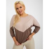 Fashion Hunters Basic beige and brown cotton blouse plus size Cene