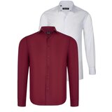 Dewberry DUAL SET G726 MENS SHIRT-WHITE-BURGUNDY Cene