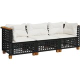 vidaXL Vrtni kavč z blazinami 3-sedežni črn poli ratan, (21208113) | Shoptok.si