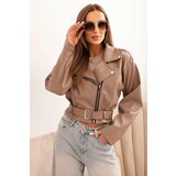 Kesi Włoski Short women's jacket made of eco-leather with a belt and collar fango Cijene