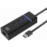 ACT AC6310 USB Hub 3.2 s 3 vrati USB-A in ethernetom (RJ45) črn