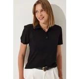 Happiness İstanbul Women's Black Polo Neck Light Transparent Summer Knitwear Blouse