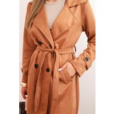Kesi Włoski Women's coat tied at the waist with a collar and buttons camel | Eponuda.ba