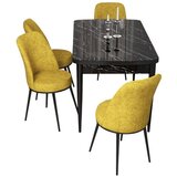Hanah home trpezarijski set Via, sto na razvlačenje i 4 stolice, ploča u dekoru crnog mermera, senf žuta tkanina Jerry | Eponuda.com