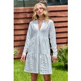 Trend Alaçatı Stili Women's White V-Neck Lined Layered Flounce Scallop Dress cene